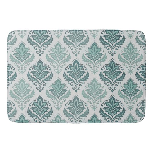 Modern Teal Nordic Damask バスマット (正面)
