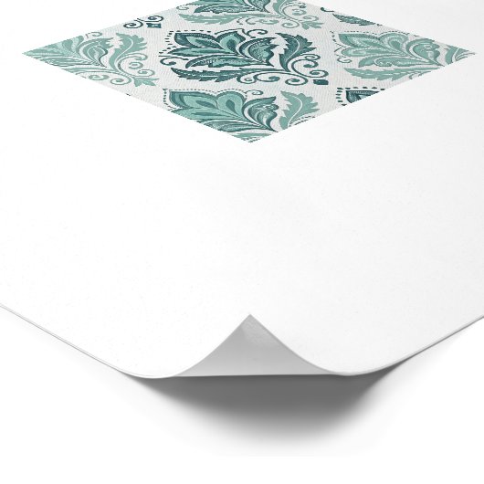 Modern Teal Nordic Damask ポスター (角)