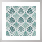 Modern Teal Nordic Damask ポスター (正面)
