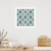 Modern Teal Nordic Damask ポスター (キッチン)