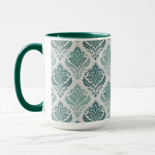 Modern Teal Nordic Damask マグカップ (左)