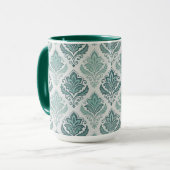 Modern Teal Nordic Damask マグカップ (正面左)