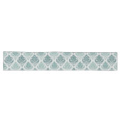 Modern Teal Nordic Damask ロングテーブルランナー (横)