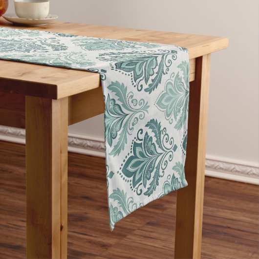 Modern Teal Nordic Damask ロングテーブルランナー (インサイチュ)