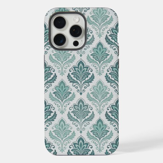 Modern Teal Nordic Damask iPhoneケース (裏面)