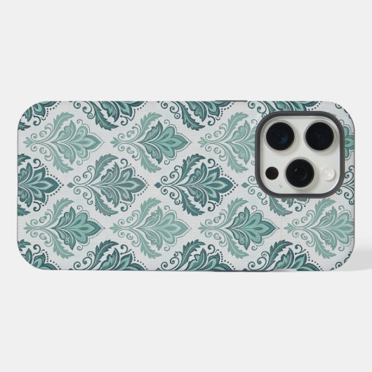 Modern Teal Nordic Damask iPhoneケース (裏面横)