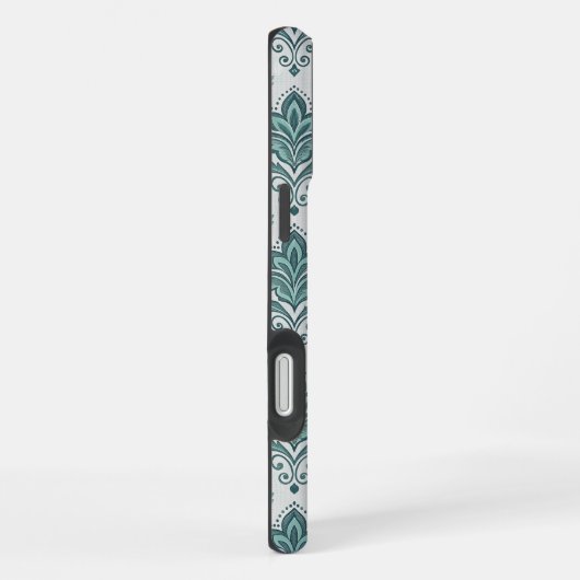 Modern Teal Nordic Damask iPhoneケース (右側面)