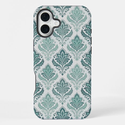 Modern Teal Nordic Damask iPhoneケース (裏面)