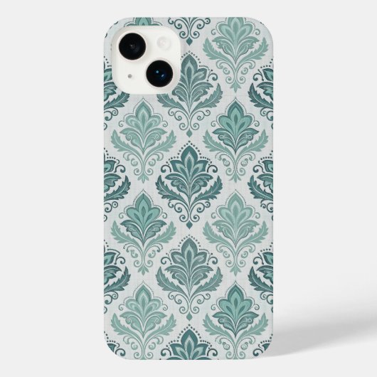 Modern Teal Nordic Damask iPhoneケース (裏面)