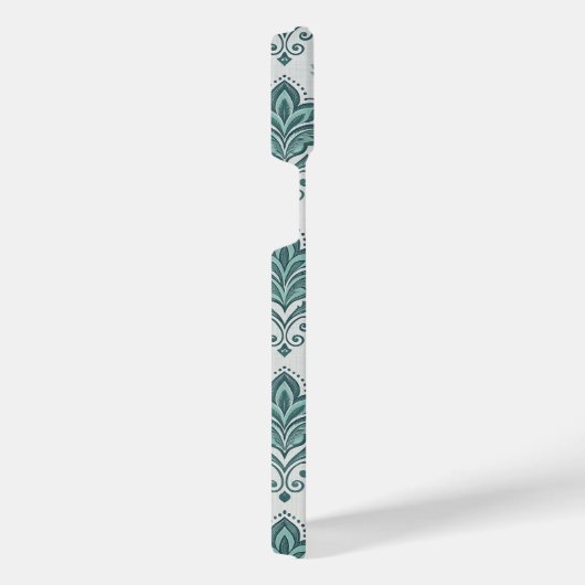 Modern Teal Nordic Damask iPhoneケース (右側面)