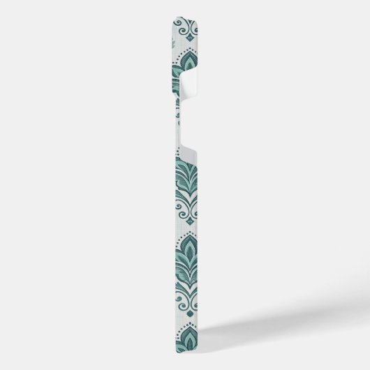 Modern Teal Nordic Damask iPhoneケース (左側面)