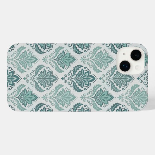 Modern Teal Nordic Damask iPhoneケース (裏面横)