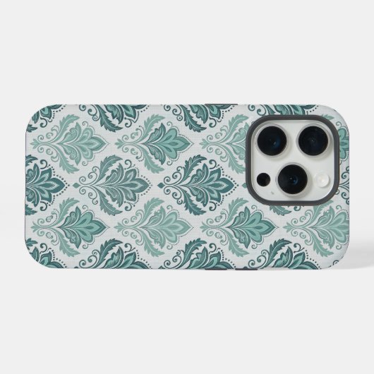 Modern Teal Nordic Damask iPhoneケース (裏面横)