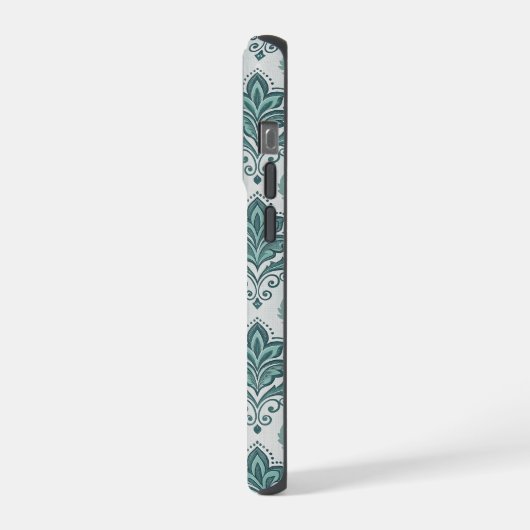 Modern Teal Nordic Damask iPhoneケース (左側面)