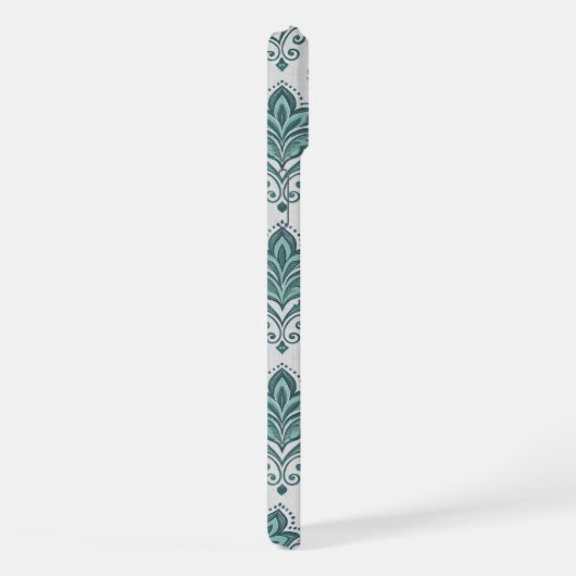 Modern Teal Nordic Damask iPhoneケース (右側面)