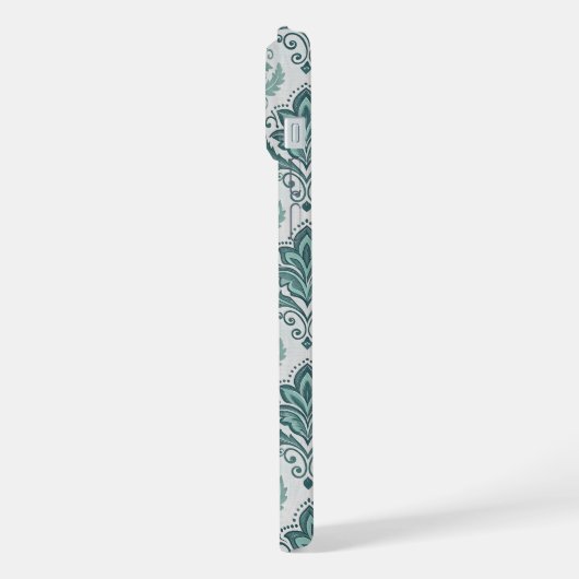 Modern Teal Nordic Damask iPhoneケース (左側面)
