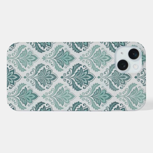 Modern Teal Nordic Damask iPhoneケース (裏面横)