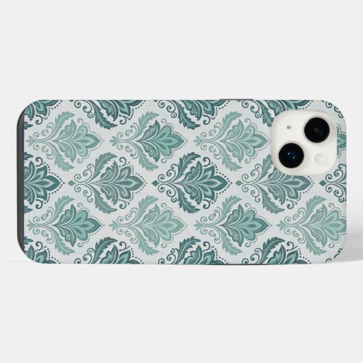 Modern Teal Nordic Damask iPhoneケース (裏面横)