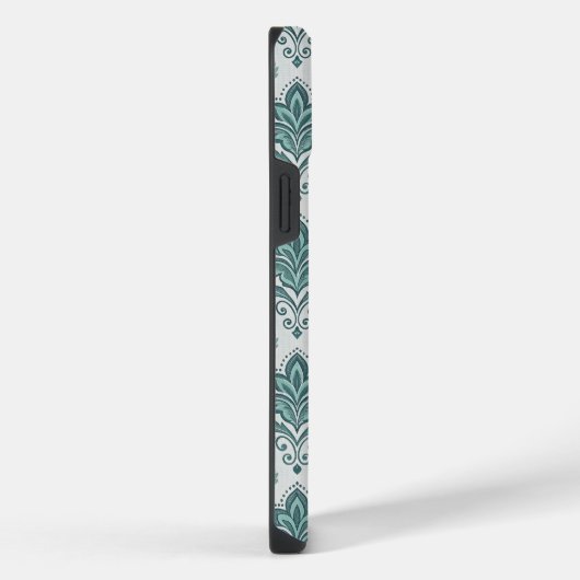 Modern Teal Nordic Damask iPhoneケース (右側面)