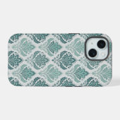 Modern Teal Nordic Damask iPhone 15ケース (裏面横)