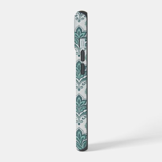 Modern Teal Nordic Damask iPhone 15ケース (左側面)