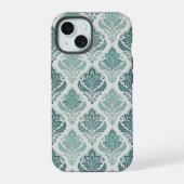 Modern Teal Nordic Damask iPhone 15ケース (裏面)