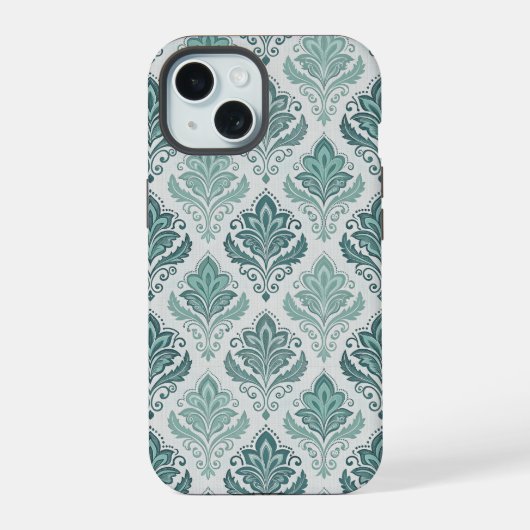 Modern Teal Nordic Damask iPhone 15ケース (裏面)