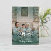 Modern Teal Overlay Family Photo Eid Mubarak Card シーズンカード (スタンド正面)
