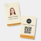 Modern Teal & Peach Abstract Professional Employee バッジ (正面＆裏面)