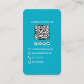 Modern Teal Photo QR Code Connect With Me 名刺 (裏面)