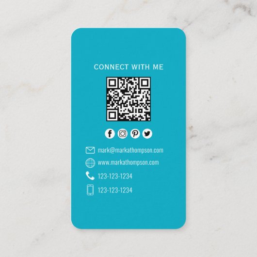 Modern Teal Photo QR Code Connect With Me 名刺 (裏面)