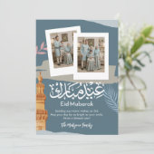 Modern Teal Polaroid Photo Eid Mubarak Card シーズンカード (スタンド正面)