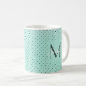 Modern Teal Polka Dot and Monogram コーヒーマグカップ (正面右)