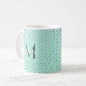 Modern Teal Polka Dot and Monogram コーヒーマグカップ (正面左)