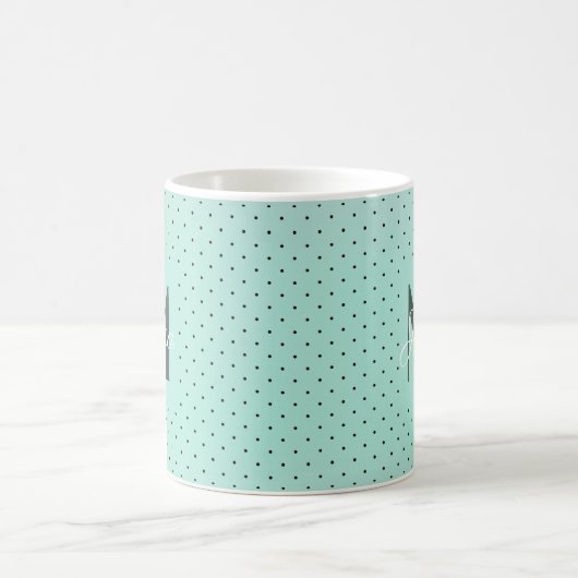 Modern Teal Polka Dot and Monogram コーヒーマグカップ (中央)