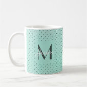 Modern Teal Polka Dot and Monogram コーヒーマグカップ (左)