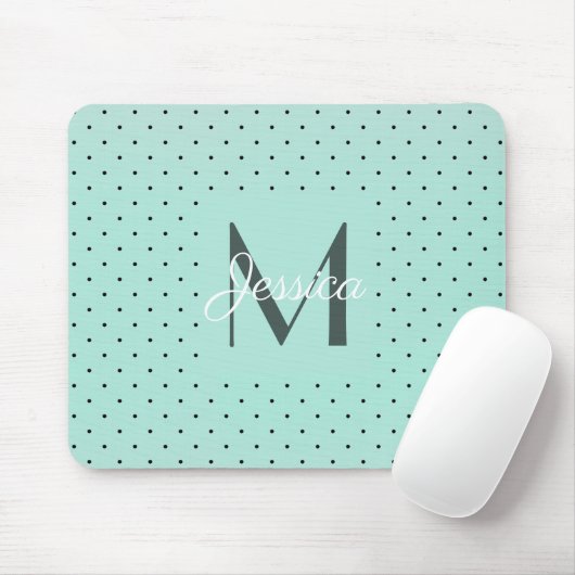 Modern Teal Polka Dot and Monogram マウスパッド (マウス)