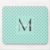 Modern Teal Polka Dot and Monogram マウスパッド (正面)