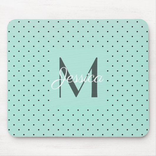 Modern Teal Polka Dot and Monogram マウスパッド (正面)