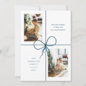 Modern Teal Ribbon Bow Wrap 2 Photo Christmas シーズンカード (正面)