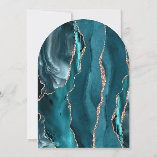 Modern Teal Rose Gold Agate Blush Arch Wedding 招待状 (裏面)
