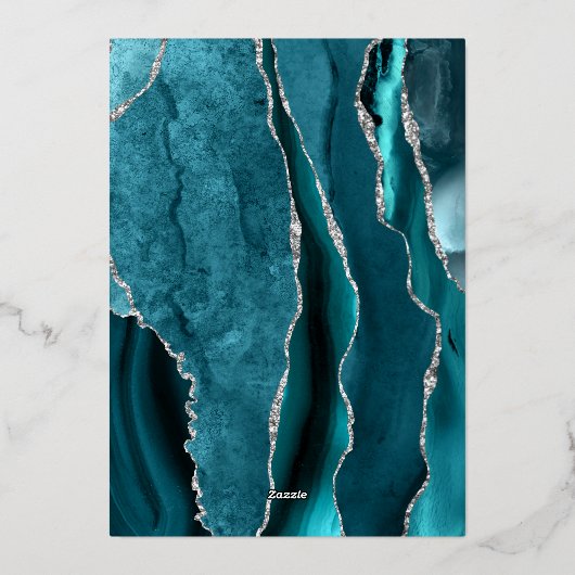 Modern Teal Silver Agate Purple Wedding 箔招待状 (裏面)