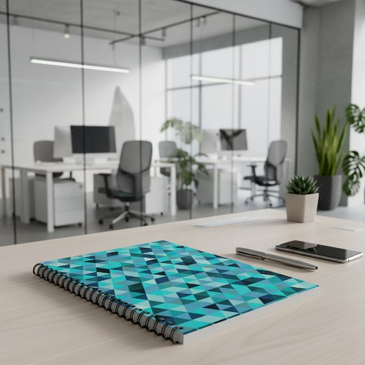 Modern Teal Turquoise Geometric Triangles Pattern ノートブック