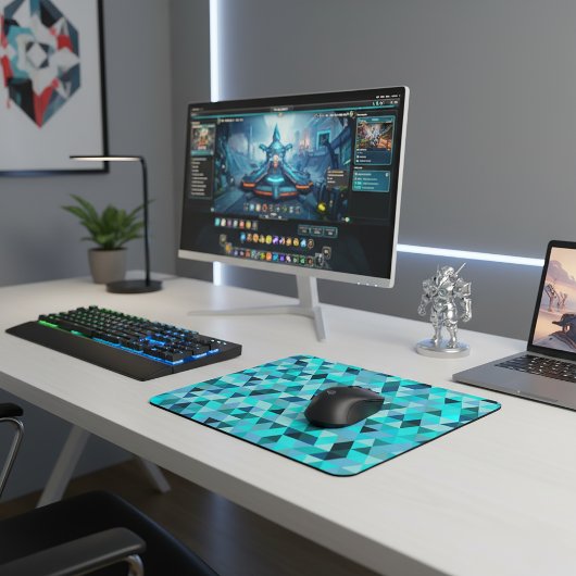 Modern Teal Turquoise Geometric Triangles Pattern マウスパッド