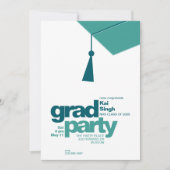 Modern Teal Typography & Tassel Grad Party Photo 招待状 (正面)