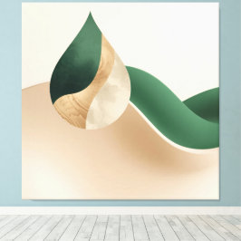 Modern Teardrop Wave Abstract Beige and Green  キャンバスプリント
