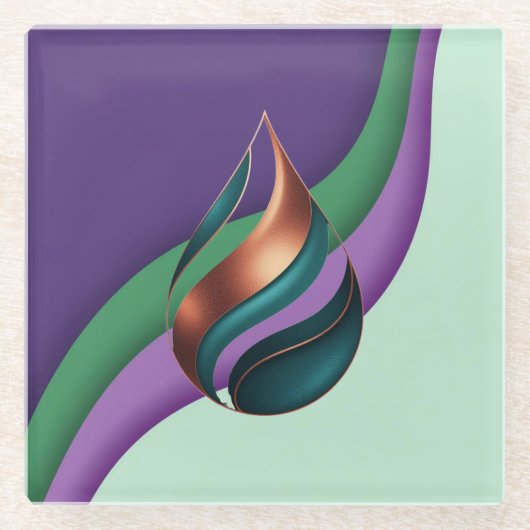 Modern Teardrop Wave Purple Green Copper Coaster ガラスコースター (正面)