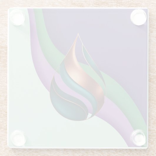 Modern Teardrop Wave Purple Green Copper Coaster ガラスコースター (裏面)