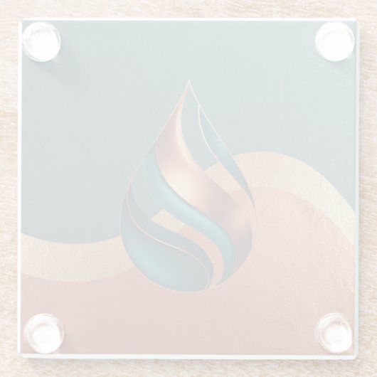 Modern Teardrop Wave Teal Copper Gold ガラスコースター (裏面)