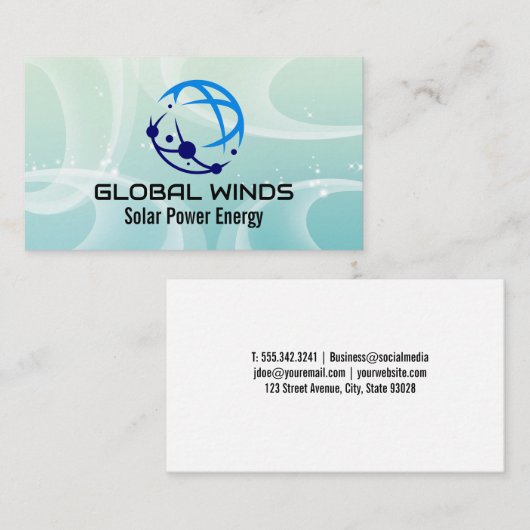 Modern Tech Globe Logo | Solar Winds Background 名刺 (正面/裏面)